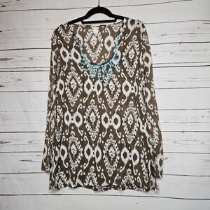 P.J. Salvage Ikat Brown and White Patterned Swim Coverup